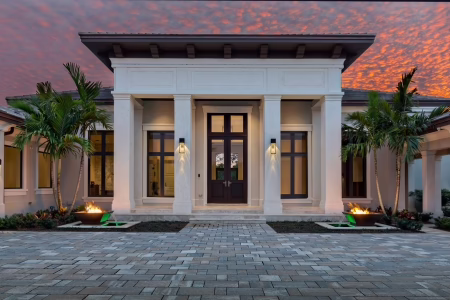 Modern vs traditional wood door style comparison on Florida home
