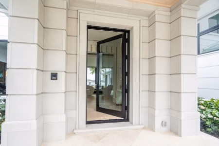 Narrow stile exterior wood door maximizing glass and natural light